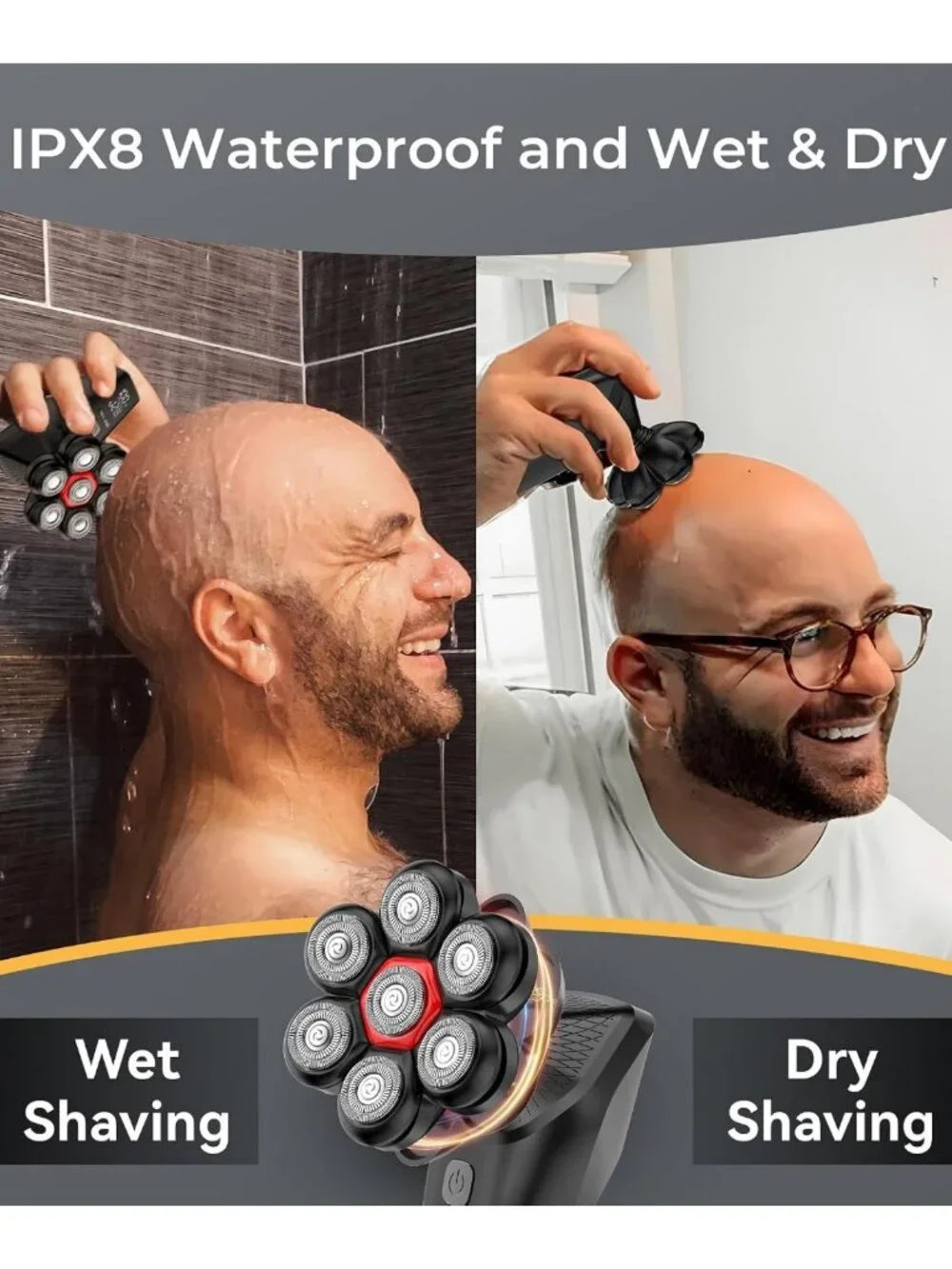 7D Head Shaver for Bald Men - LED Display, 3 Modes, High-Speed 10000 RPM